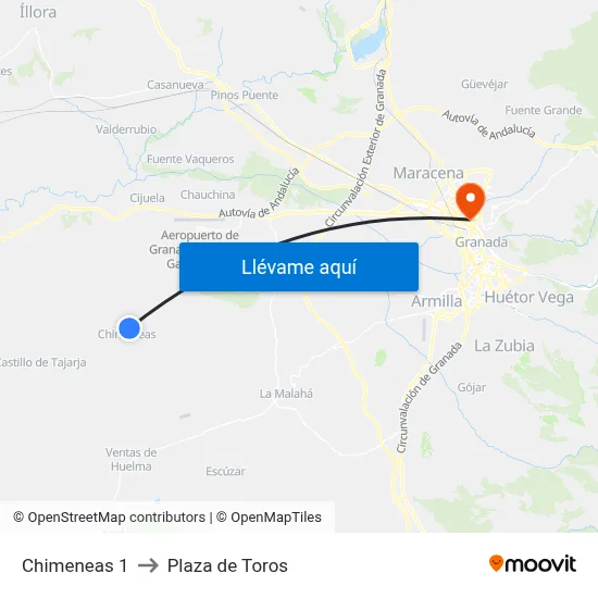 Chimeneas 1 to Plaza de Toros map