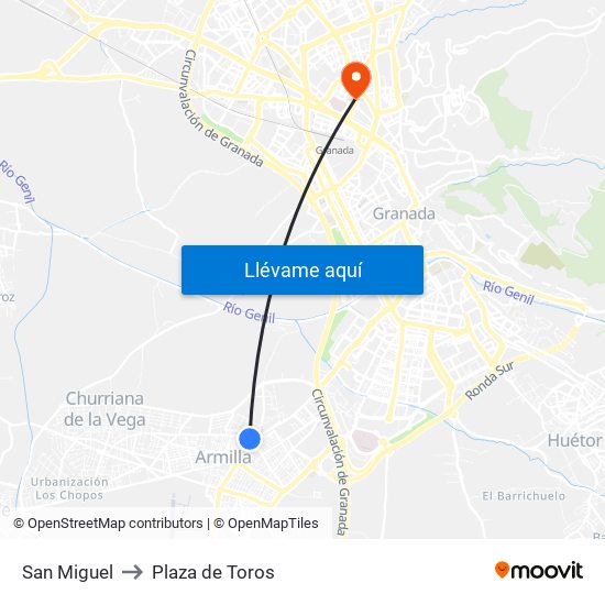 San Miguel to Plaza de Toros map
