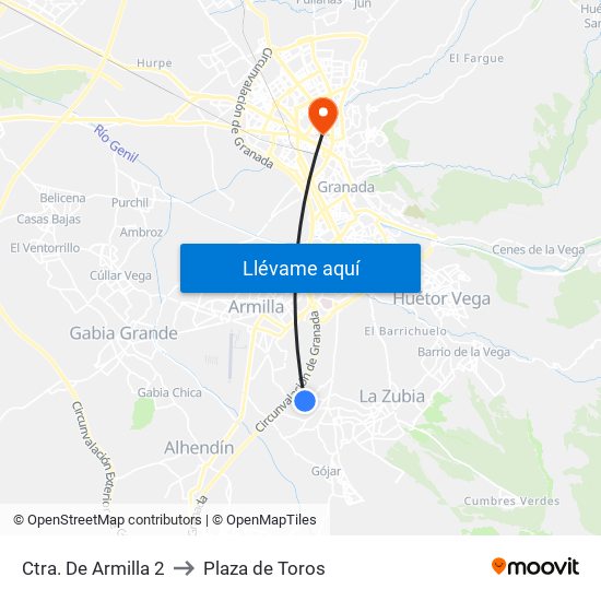 Ctra. De Armilla 2 to Plaza de Toros map