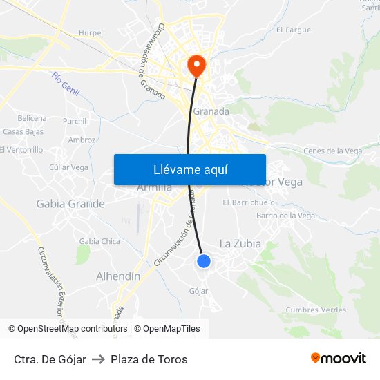 Ctra. De Gójar to Plaza de Toros map