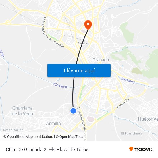 Ctra. De Granada 2 to Plaza de Toros map