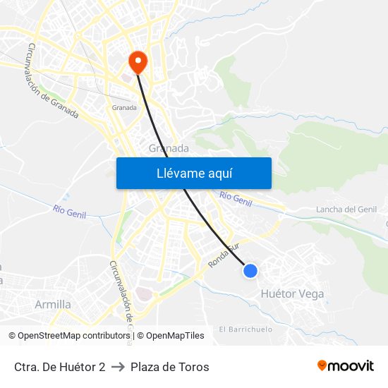 Ctra. De Huétor 2 to Plaza de Toros map