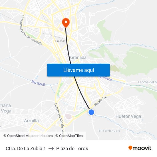 Ctra. De La Zubia 1 to Plaza de Toros map