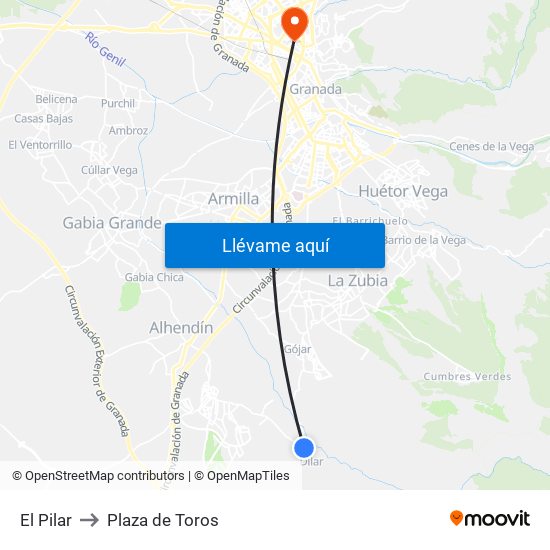 El Pilar to Plaza de Toros map