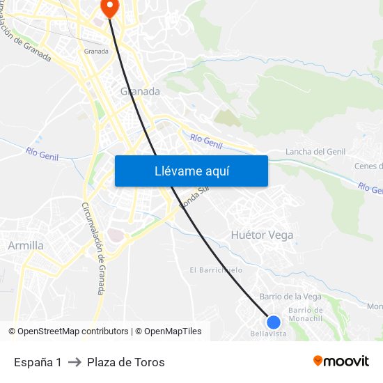 España 1 to Plaza de Toros map