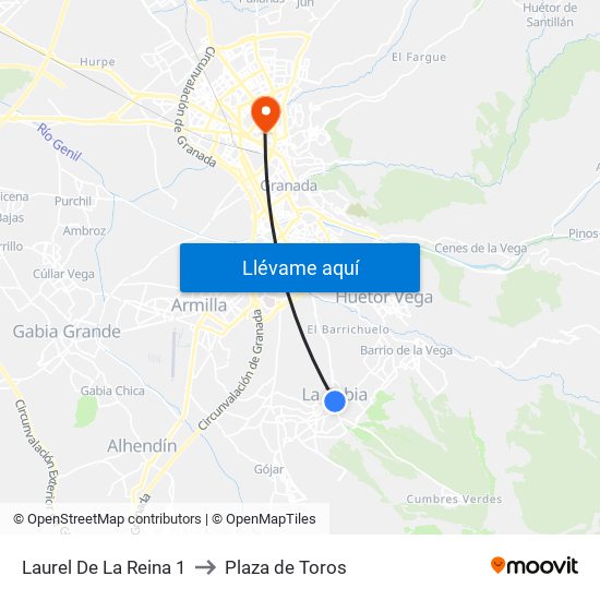 Laurel De La Reina 1 to Plaza de Toros map