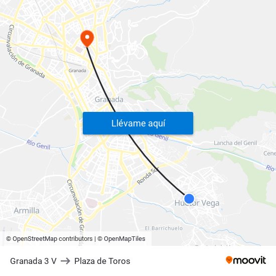Granada 3 V to Plaza de Toros map