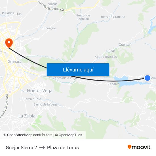 Güéjar Sierra 2 to Plaza de Toros map