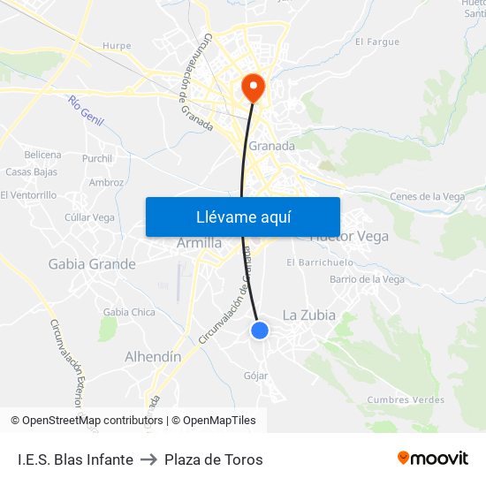 I.E.S. Blas Infante to Plaza de Toros map