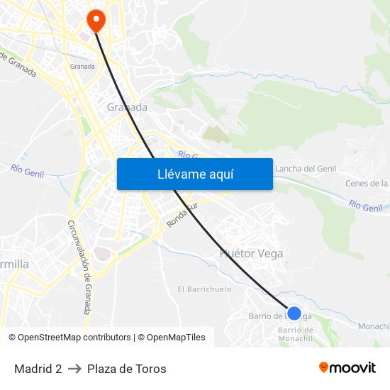 Madrid 2 to Plaza de Toros map