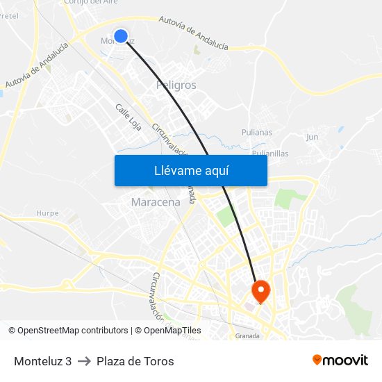 Monteluz 3 to Plaza de Toros map