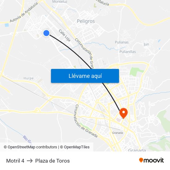Motril 4 to Plaza de Toros map