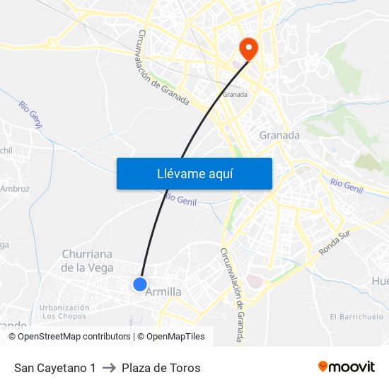 San Cayetano 1 to Plaza de Toros map