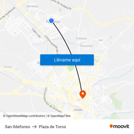 San Ildefonso to Plaza de Toros map