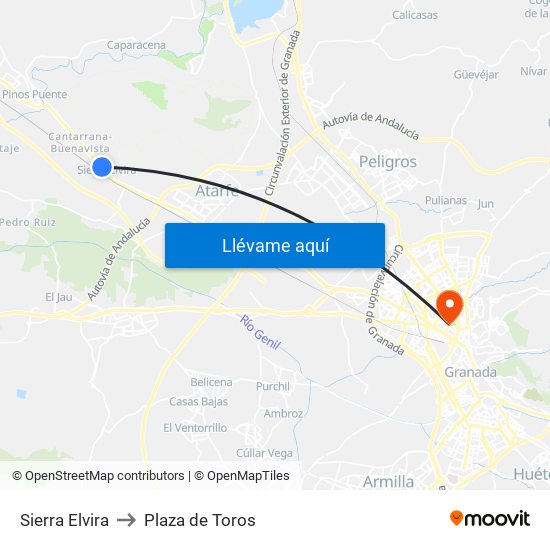 Sierra Elvira to Plaza de Toros map