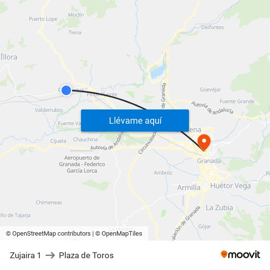 Zujaira 1 to Plaza de Toros map