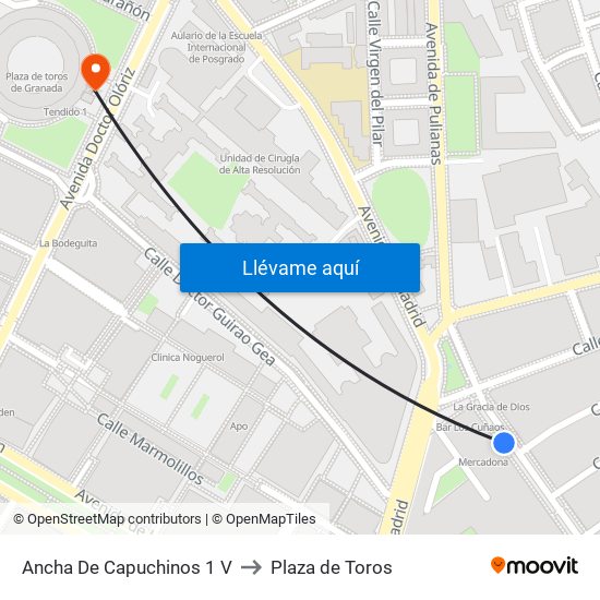 Ancha De Capuchinos 1 V to Plaza de Toros map