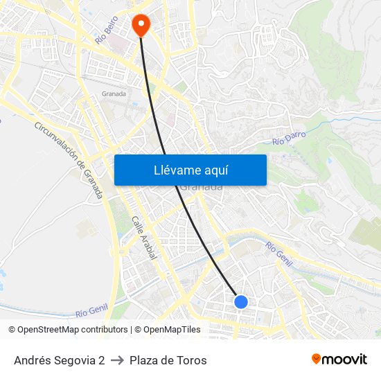 Andrés Segovia 2 to Plaza de Toros map