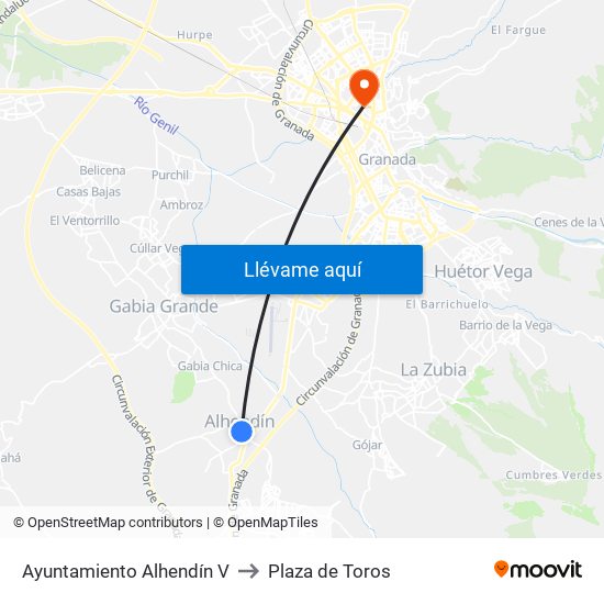 Ayuntamiento Alhendín V to Plaza de Toros map