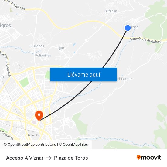 Acceso A Víznar to Plaza de Toros map