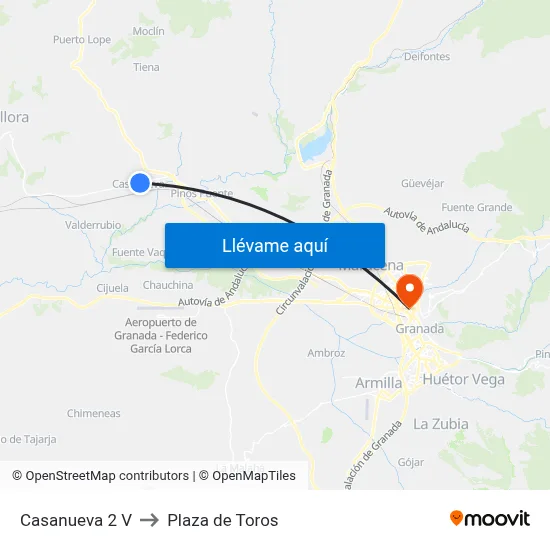 Casanueva 2 V to Plaza de Toros map