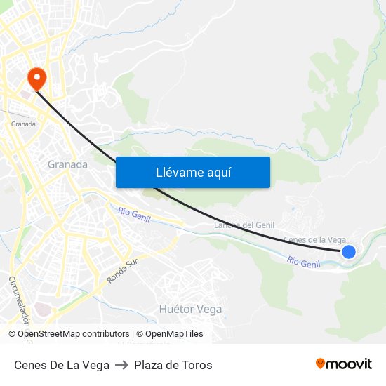 Cenes De La Vega to Plaza de Toros map