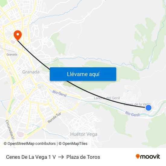 Cenes De La Vega 1 V to Plaza de Toros map