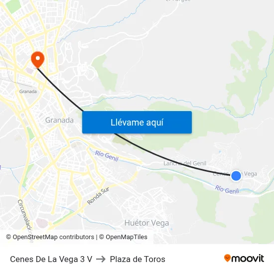 Cenes De La Vega 3 V to Plaza de Toros map