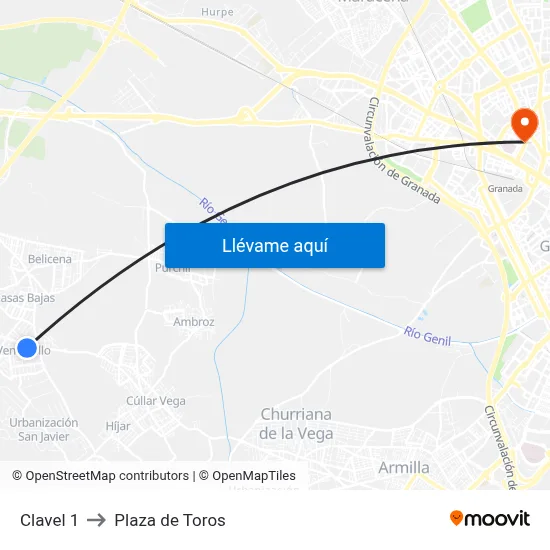 Clavel 1 to Plaza de Toros map