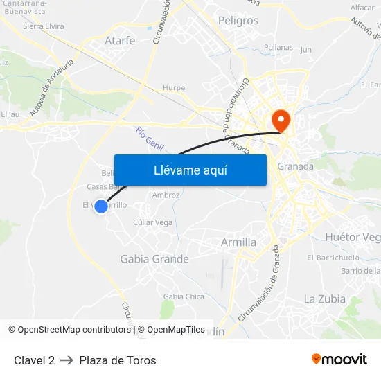 Clavel 2 to Plaza de Toros map
