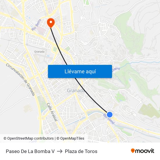 Paseo De La Bomba V to Plaza de Toros map