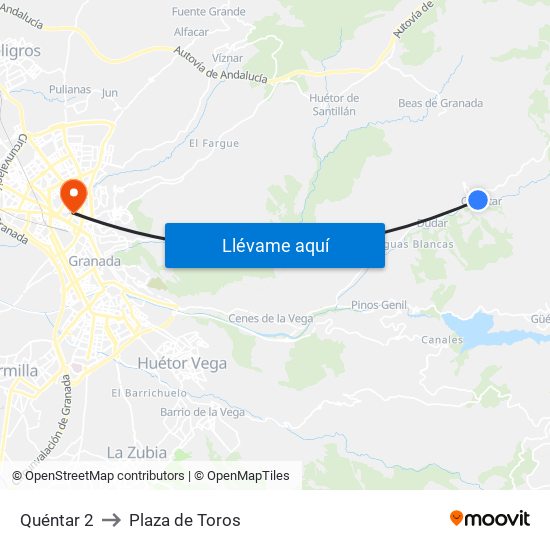 Quéntar 2 to Plaza de Toros map
