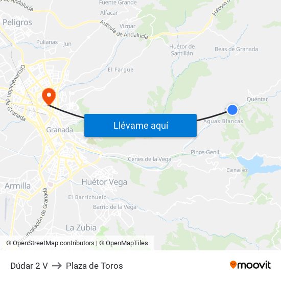 Dúdar 2 V to Plaza de Toros map