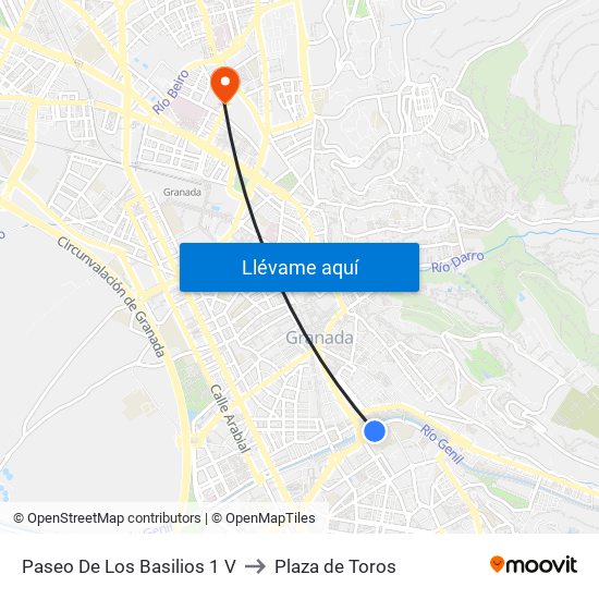 Paseo De Los Basilios 1 V to Plaza de Toros map