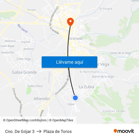 Cno. De Gójar 3 to Plaza de Toros map