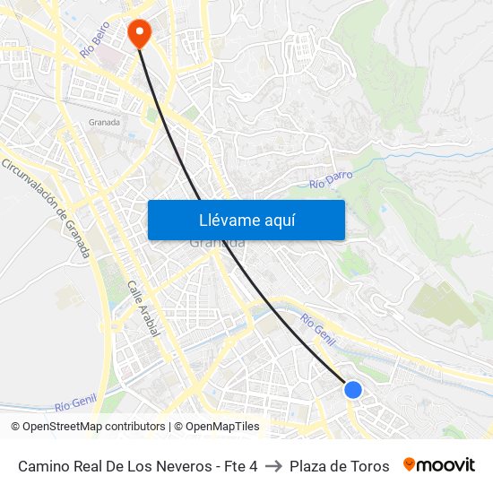 Camino Real De Los Neveros - Fte 4 to Plaza de Toros map