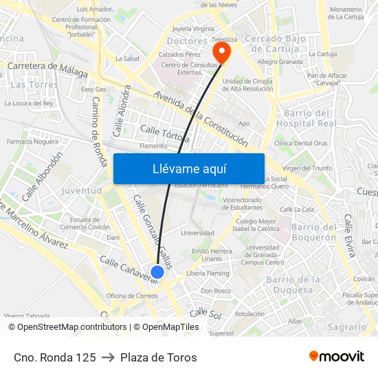 Cno. Ronda 125 to Plaza de Toros map