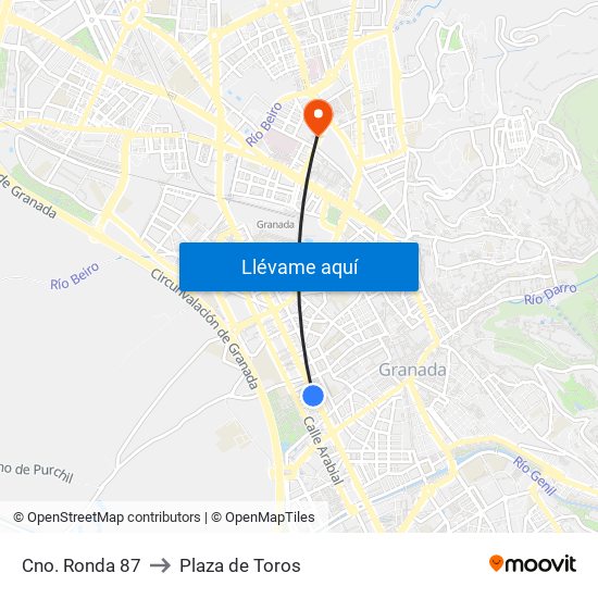 Cno. Ronda 87 to Plaza de Toros map