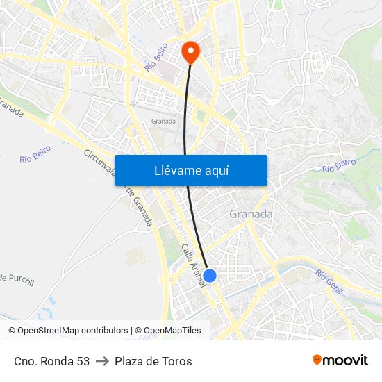 Cno. Ronda 53 to Plaza de Toros map