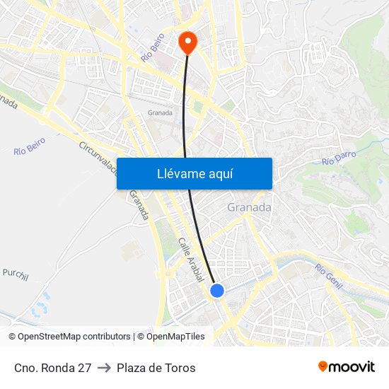 Cno. Ronda 27 to Plaza de Toros map