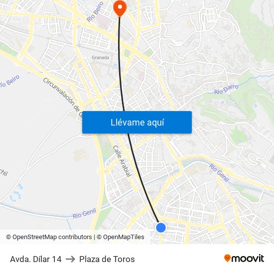 Avda. Dílar 14 to Plaza de Toros map