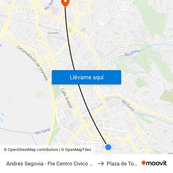 Andrés Segovia - Fte Centro Cívico Zaidín to Plaza de Toros map