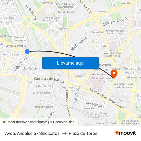 Avda. Andalucía - Sindicatos to Plaza de Toros map