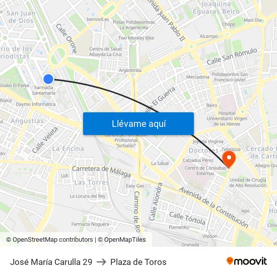 José María Carulla 29 to Plaza de Toros map