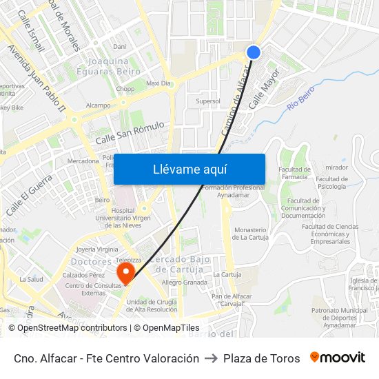 Cno. Alfacar - Fte Centro Valoración to Plaza de Toros map