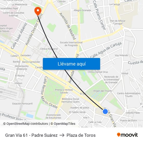 Gran Vía 61 - Padre Suárez to Plaza de Toros map