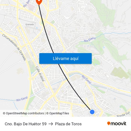 Cno. Bajo De Huétor 59 to Plaza de Toros map