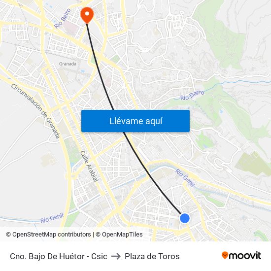 Cno. Bajo De Huétor - Csic to Plaza de Toros map