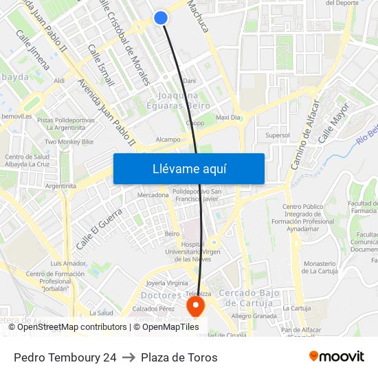 Pedro Temboury 24 to Plaza de Toros map