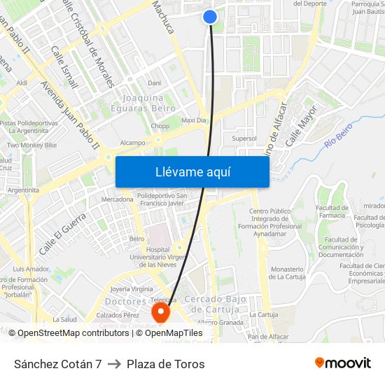Sánchez Cotán 7 to Plaza de Toros map